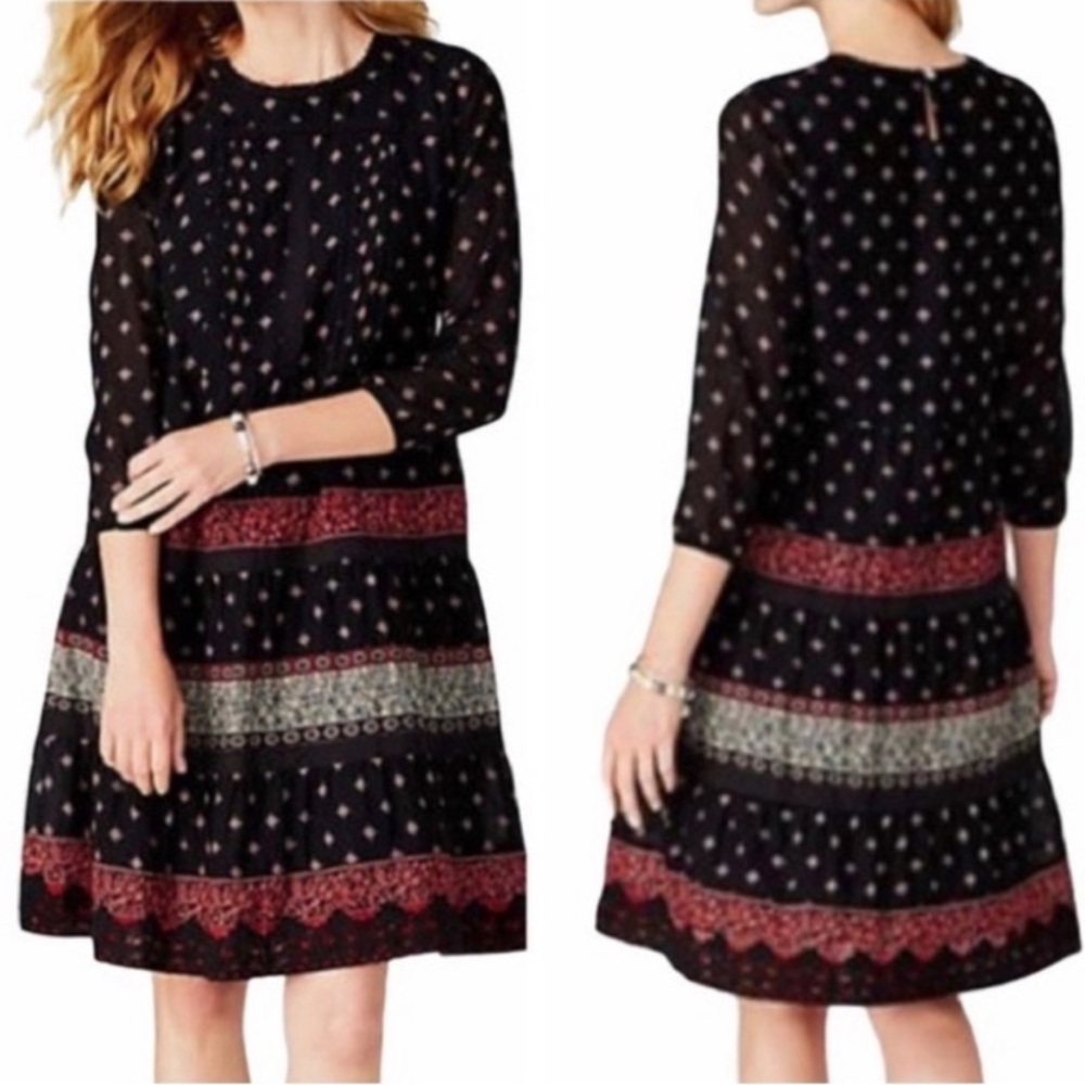 J. Jill Black Dress Black Red Floral Boho Dress Size XL​